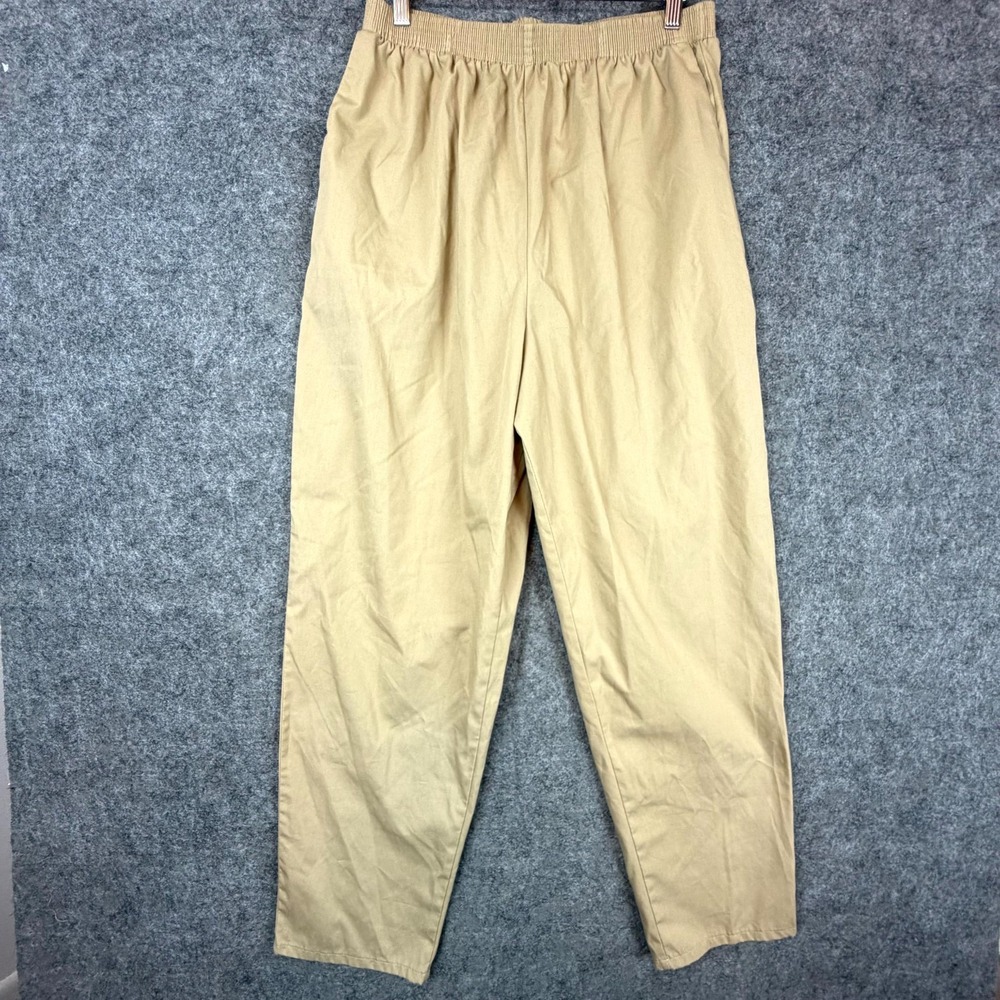 Uniform City Grandma Pants Womens Large Tan Elastic Waist Straight Leg Pull‎ On